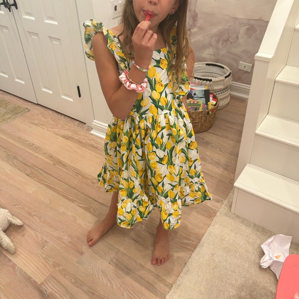 Girls Yellow Tulip Print Ruffled Sundress
